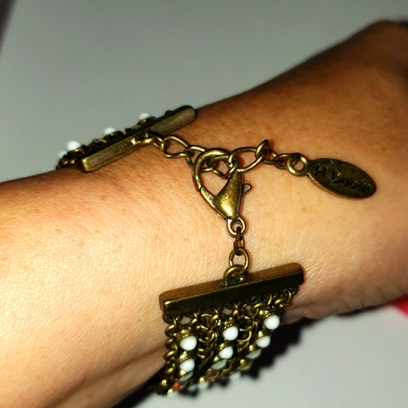 NWT LAUREN G ADAMS PEWTER BRACELET PEARL AND CRYSTAL - Picture 2 of 4